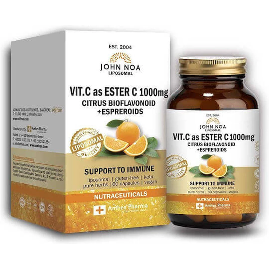 John Noa Liposomale Vitamine C als Ester C Vitamine voor Versterking Immuunsysteem, Huid & Antioxidantwerking 1000mg 60 plantaardige capsules