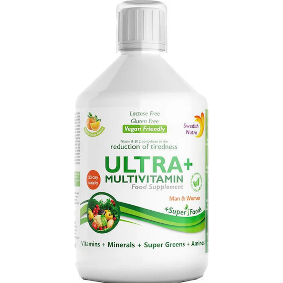 Swedish Nutra Ultra+ Multivitamine Multivitamine voor Energie, Immuunsysteem & Zenuwstelsel Versterkend Sinaasappel 500ml
