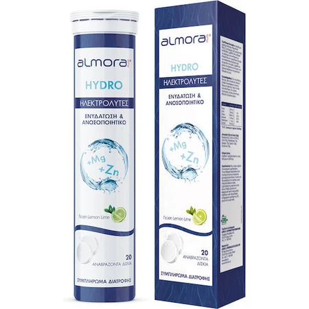 almora PLUS® HYDRO Electrolitos para la hidratación corporal y el fortalecimiento del sistema inmunológico Limón 19 pastillas de ef