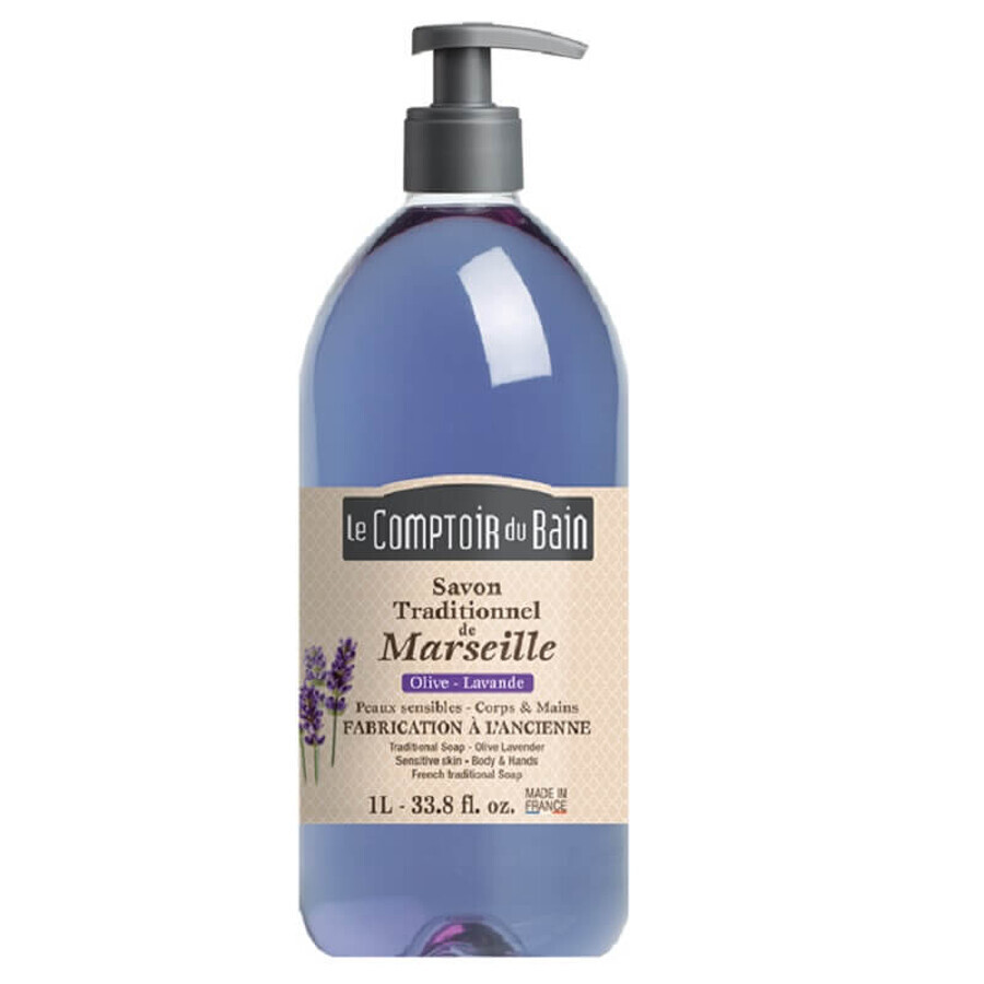 Traditionele Marseille-zeep met lavendel-masmijngeur, 1000 ml, Le Comptoir du Bain