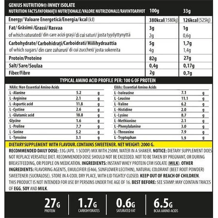 Genius Nutrition iWhey Isolate Proteină Din Zer cu Aromă Chocolate Dreams 2kg