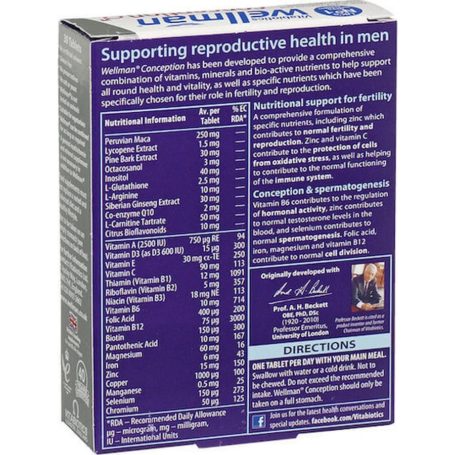 Vitabiotics Wellman Conception Empfängnis Fruchtbarkeit & Reproduktion Testosteron Boosting Supplement 30 Tabs