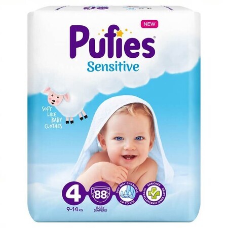 Couche Maxi Sensitive No. 4, 9-14 kg, 88 pièces, Pufies