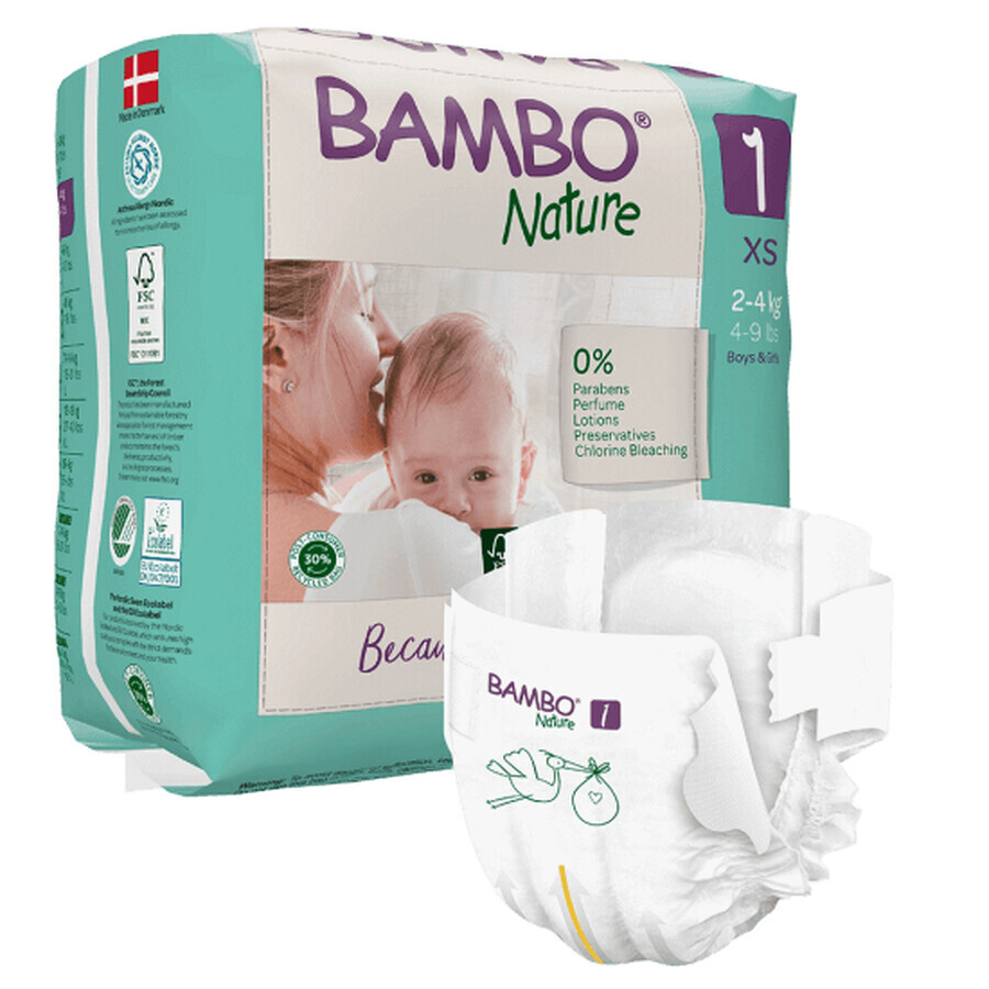 Windeln Nr. 1, 2- 4 kg, 22 Stück, Bambo Nature