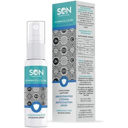 Science of Nature Vitaminen D3, C & Zn Liposomale Multivitamine Spray voor Versterking Immuunsysteem & Antioxidantwerking Mint 30ml