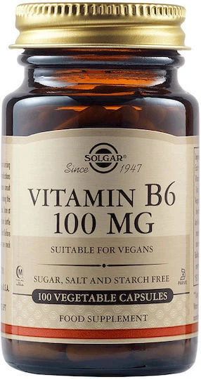 Solgar Vitamine B6 voor de gezondheid van het zenuwstelsel 100mg 100 veget 100 capsules