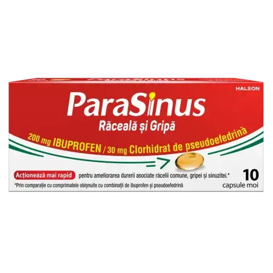 Parasinus Gripe y Resfriado, 200 mg/30 mg, 10 cápsulas blandas, Haleon