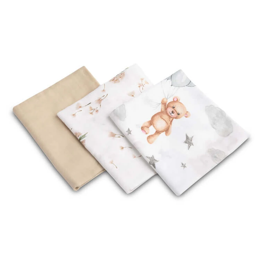 Muslin Diapers Beige Bear 3 Count 70X80 Sm