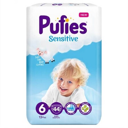 Scutece Sensitive Extra Large Nr. 6, +13 kg, 44 bucati, Pufies