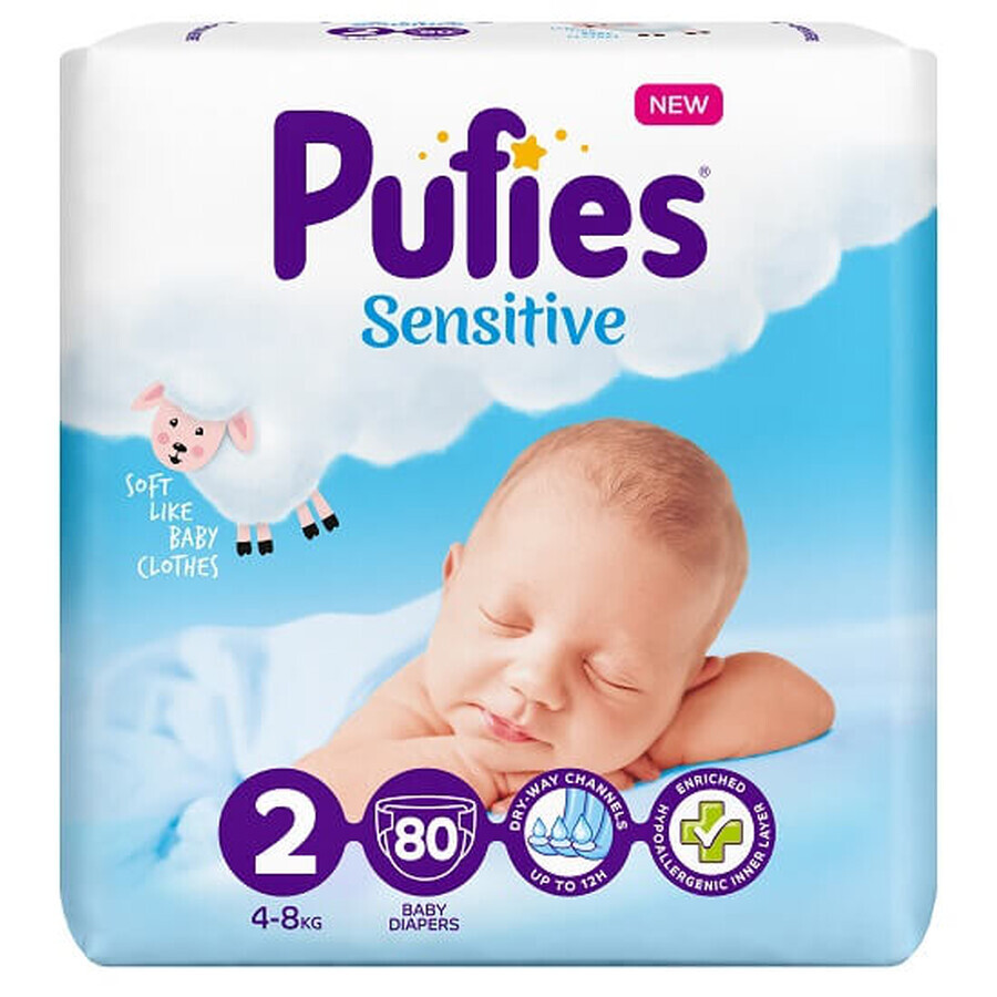 Scutece Sensitive Nr. 2, 4-8 kg, 80 bucati, Pufies