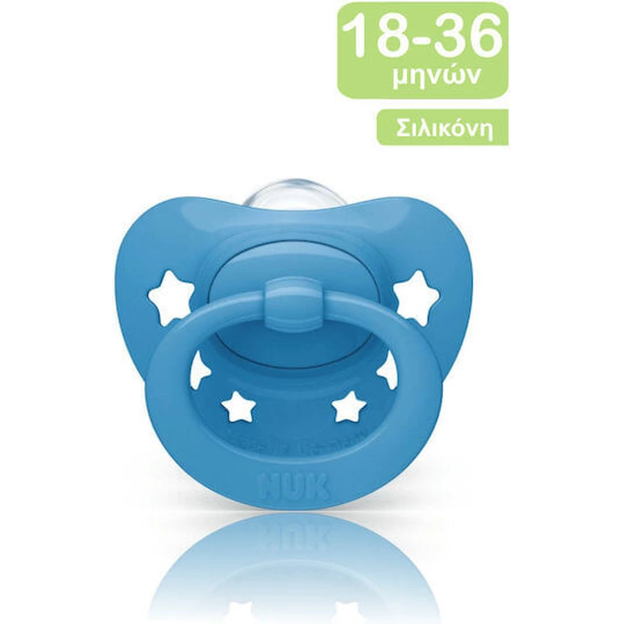 Nuk Signature Sucette orthodontique en silicone avec pochette Star - Bleu pour 18-36 mois