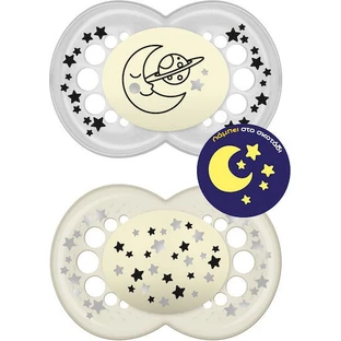 Mam Silicone Orthodontische Fopspeen Moon-Stars - Beige-Grijs voor 16+ maanden 2st
