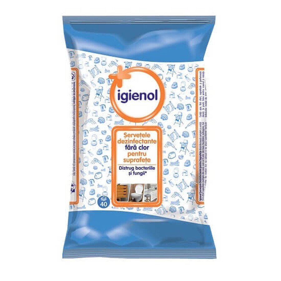 Lingettes désinfectantes pour surfaces, 40 pièces, Igienol