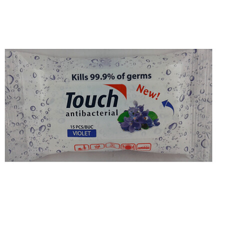 Violet lingettes humides antibactériennes, 15 pièces, Touch