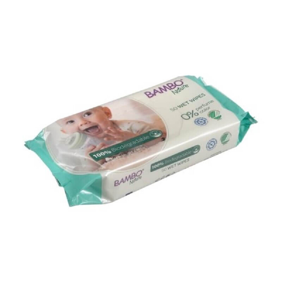 Lingettes humides biodégradables, 50 pièces, Bambo Nature