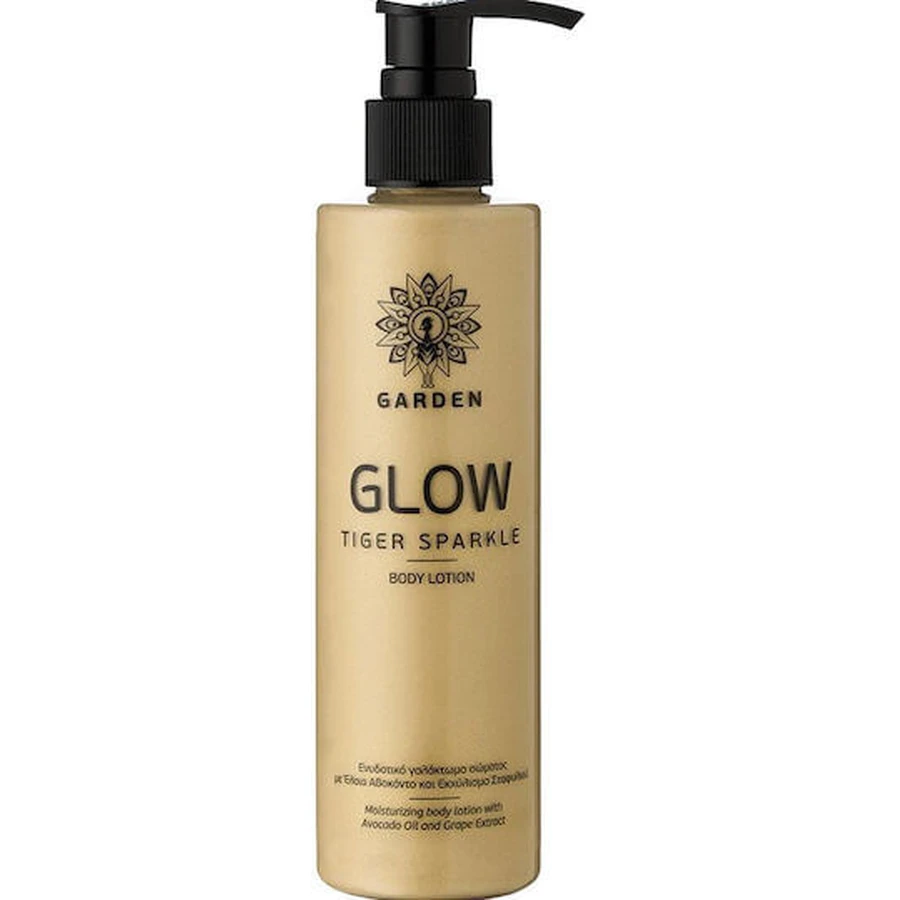 Garden Glow Tiger Sparkle Body Lotion, Loción corporal hidratante con purpurina dorada 200ml