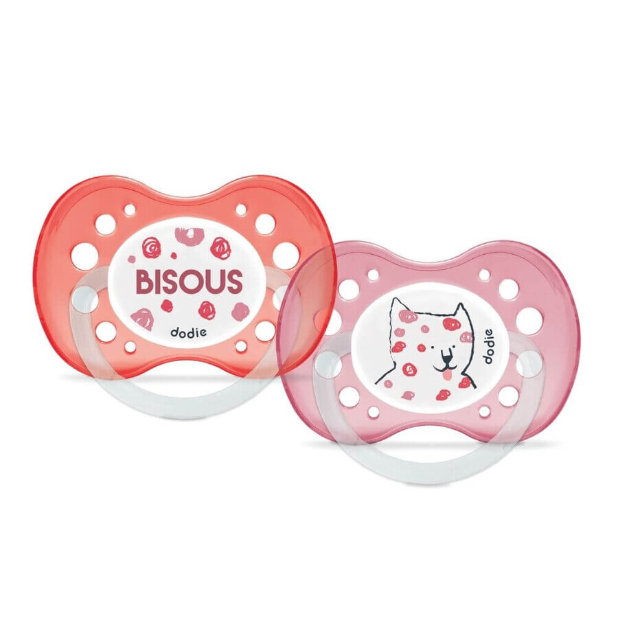 Lot de 2 sucettes anatomiques pour filles, animaux rigolos, motifs variés, +18 mois, Dodie