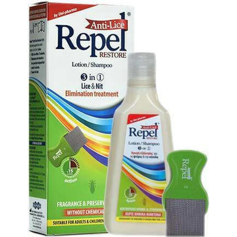 UNI-PHARMA Repel Repel Anti-lice Restore 3 in 1 Lice Treatment Shampoo & Lotion 200ml