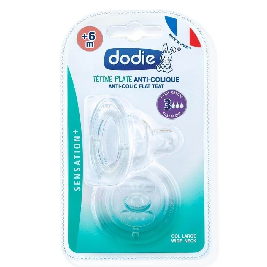 Set de 2 tétines en silicone avec col large et fonction sensorielle anti-colique, Flow 3, +6 mois, Dodie