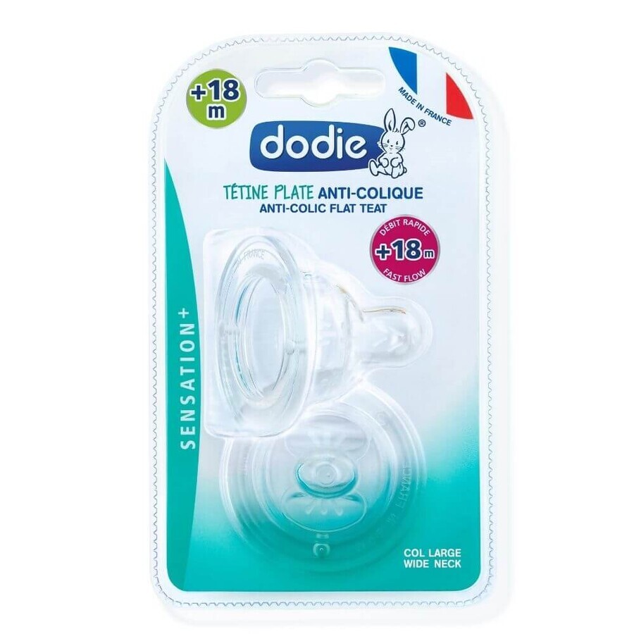 Set de 2 tétines en silicone avec col large et fonction sensorielle anti-colique, Rapid Flow, +18 mois, Dodie