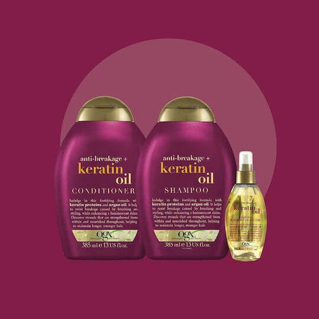 OGX Strength & Length + Keratin Oil Szampon przeciw wypadaniu włosów do włosów łamliwych 385ml: ceny i cechy