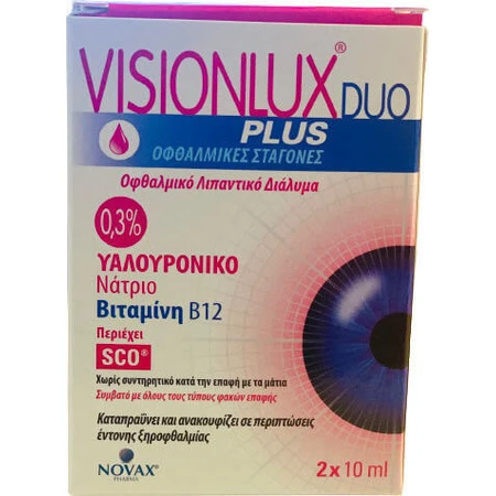 Novax Pharma Visionlux Duo Plus Hyaluronzuur Oogdruppels voor Droge Ogen 2x10ml