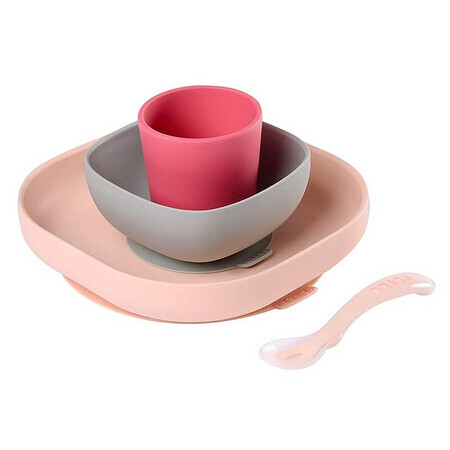 Vierdelige tafelset, silicone, Roze, Beaba