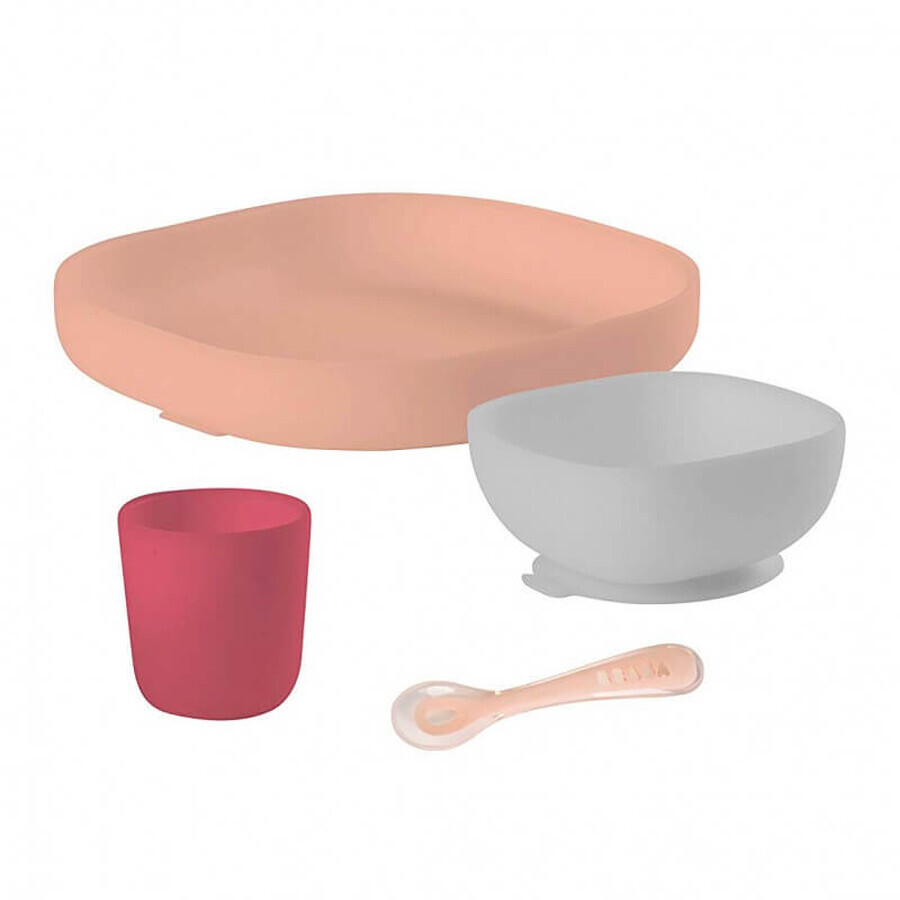 Vierdelige tafelset, silicone, Roze, Beaba