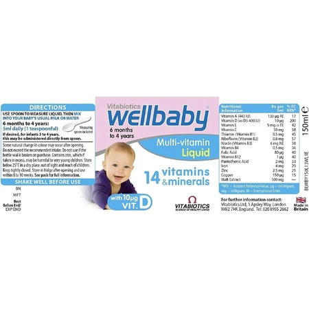WellKid Baby et Infant 14 sirop de vitamines et minéraux, 150 ml, Vitabiotics