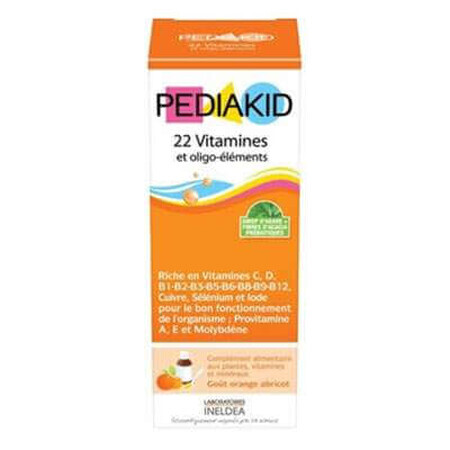 Sirup mit 22 Vitaminen und Spurenelementen mit Orangen- und Aprikosengeschmack, 250 ml, Pediakid