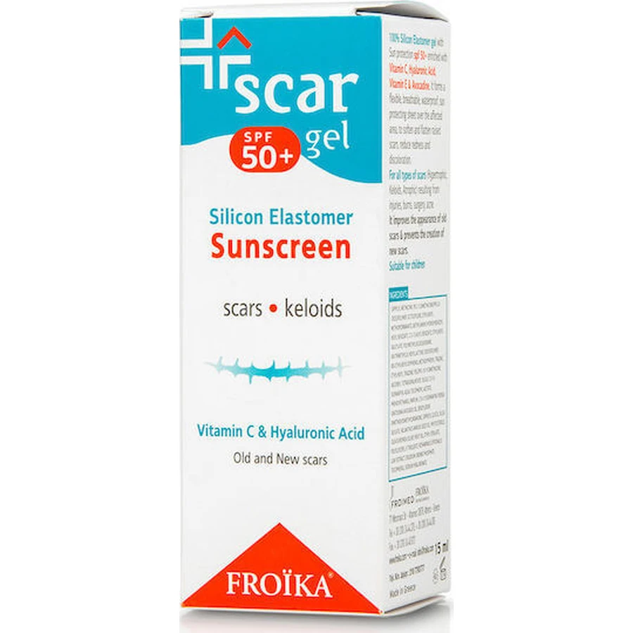 Froika Scar SPF50+ Gel protector solar de silicona para cicatrices, acné y quemaduras 15ml