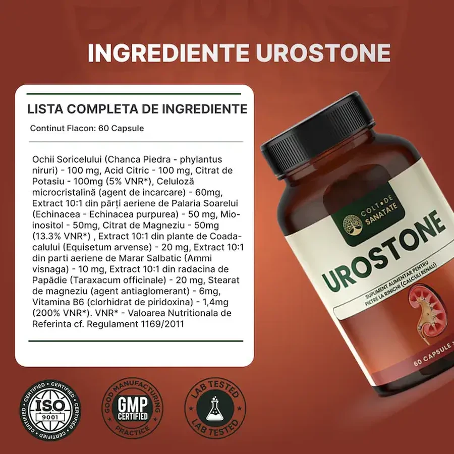 UroStone: Pastillas para eliminar piedras y arena del riñón, 60 Cápsulas, Colt Health