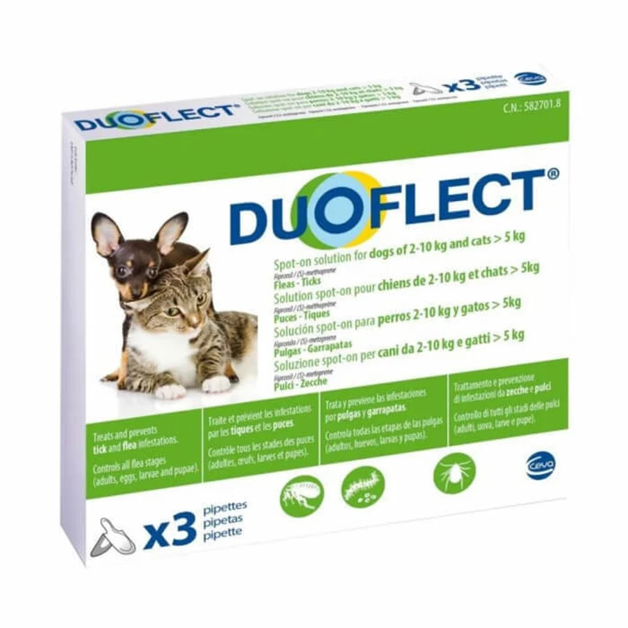 DUOFLECT, solutie antiparazitara spot-on pentru caini 2-10 kg si pisici > 5kg, 3 pipete