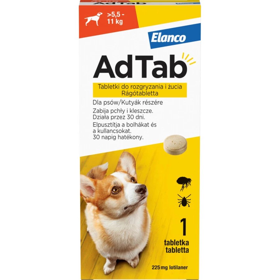 AdTab 225 mg chewable tablets for dogs against fleas and ticks (5,5-11 kg) - 1 tablet