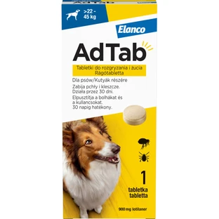 AdTab 900 mg Kautabletten für Hunde gegen Flöhe und Zecken (22-45 kg) - 1 Tablette