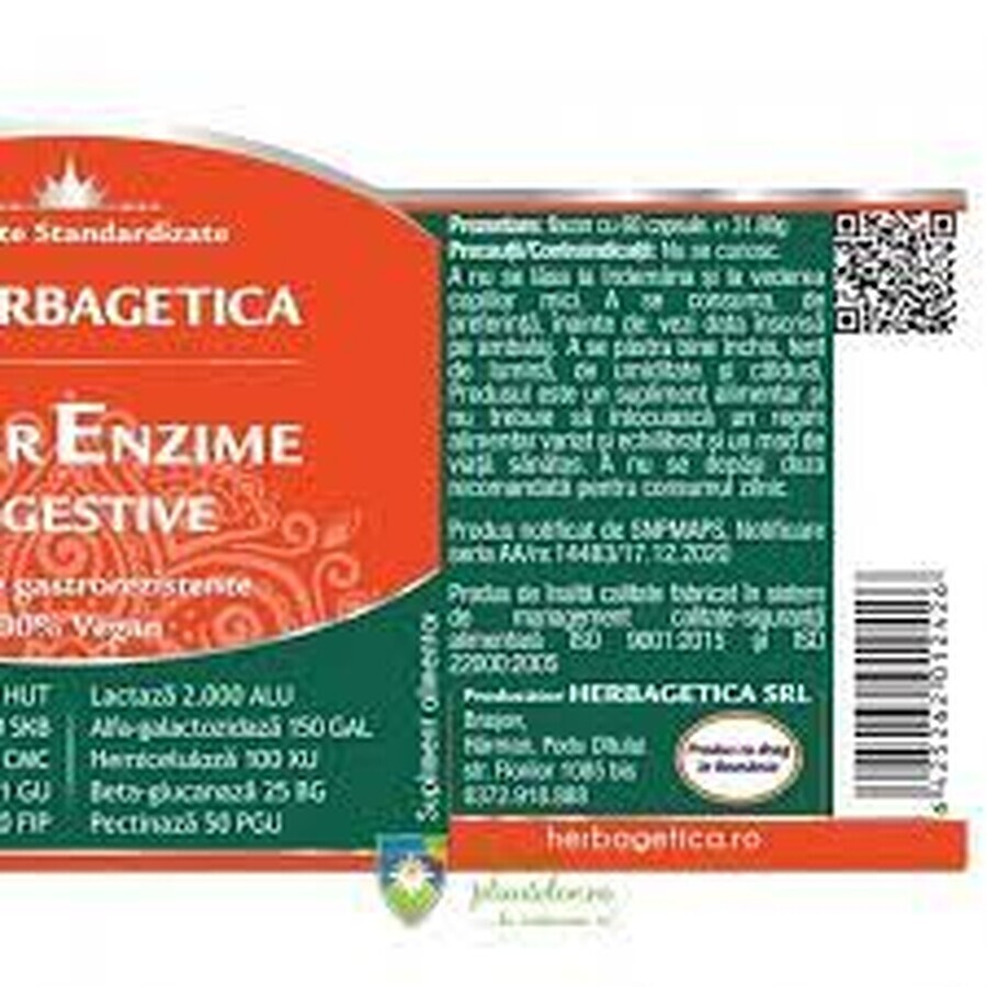 Super enzymes digestives, 30 gélules, Herbagetica