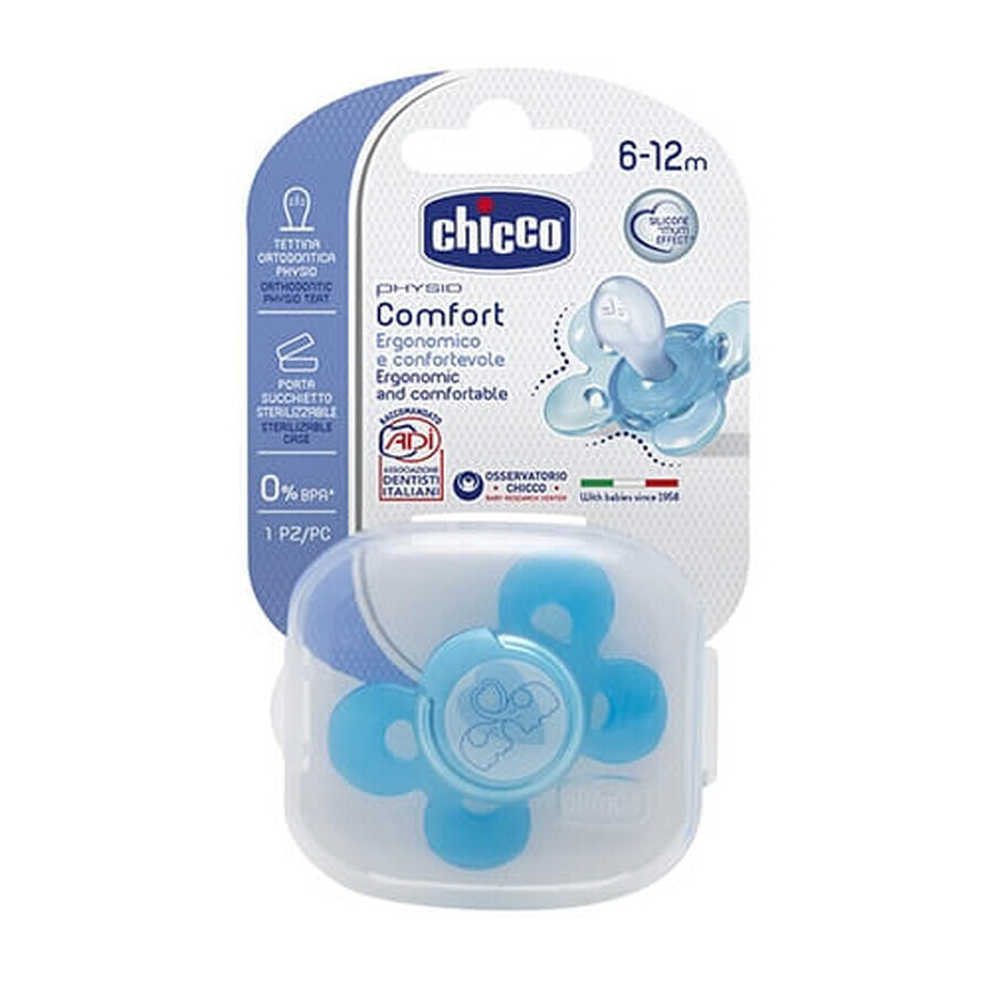 Physio Comfort anatomically shaped silicone soother 6-12 months, Blue, 74913-7, Chicco