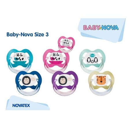 Sucettes multicolores avec anneau + Steribox, Talia 3, 2 pcs, Baby Nova