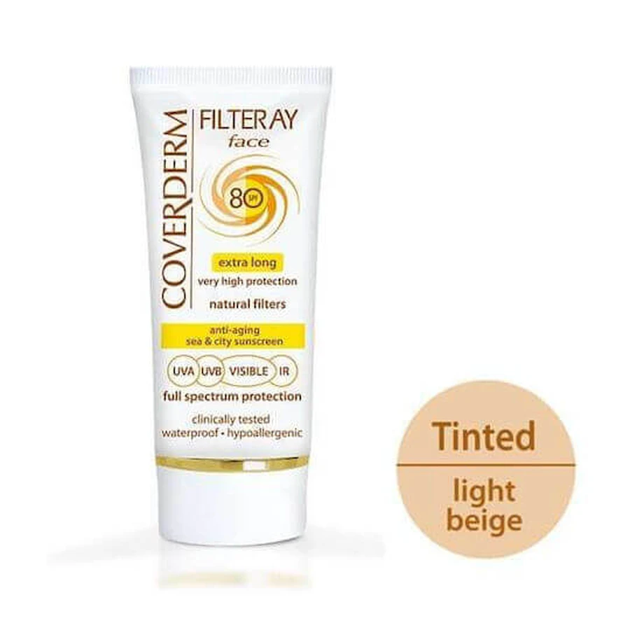 Coverderm Filteray Cremă Colorată Light Beige Cremă de Față Waterproof cu Protecție Solară SPF80 cu Pigment 50ml