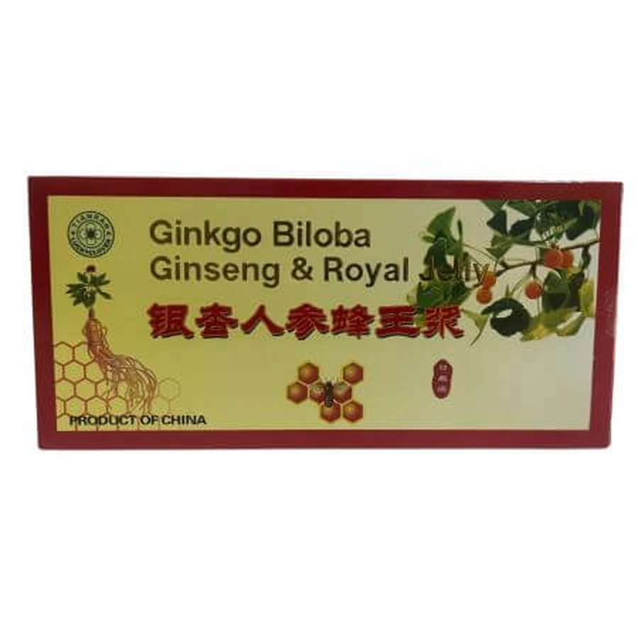 Ginkgo Biloba, Ginseng and Royal Jelly Extractum, 11 vials x 10 ml, Tianran
