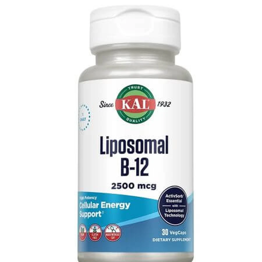 B12 liposomiale, 2500 mcg, 30 capsule, Kal