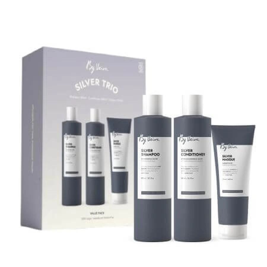 Set antietà con pigmenti viola Shampoo, balsamo e maschera per capelli argento, 300/300/200 ml, Veira