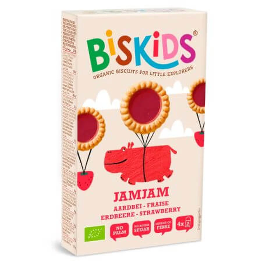 JamJam Koekjes met aardbeien eco Biskids, 120 g, Belkorn