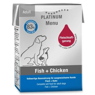 Nassfutter mit Huhn und Fisch für ausgewachsene Hunde Dog, 185 g, Platinum