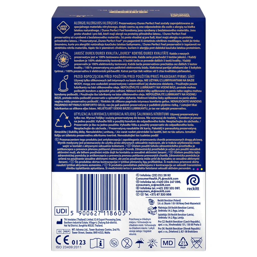 Durex Perfect Feel Premium Non-Latex, non-latex condoms, unique warm feeling, 16 pieces