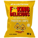 Allnutrition Fitking Delicious Protein Chips Cheese & Onion, patatas fritas veganas con sabor a queso y cebolla, 60 g