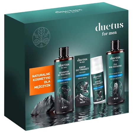 Duetus For Men Power Of Invictus set, gel douche, 300 ml + shampooing, 300 ml + crème visage, 50 ml EMBALLAGE DEFECTUEUX