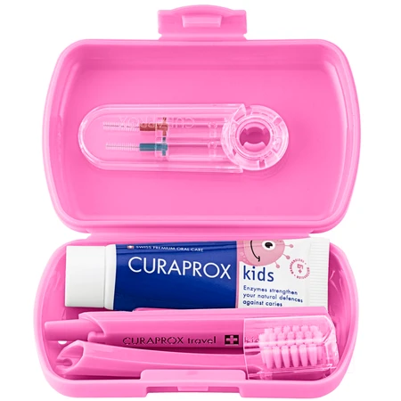 Curaprox Kids, travel set, pink