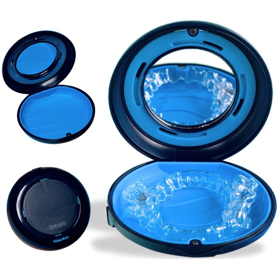 Zent etui, etui voor retainers, aligners, beugels en trays, donkerblauw