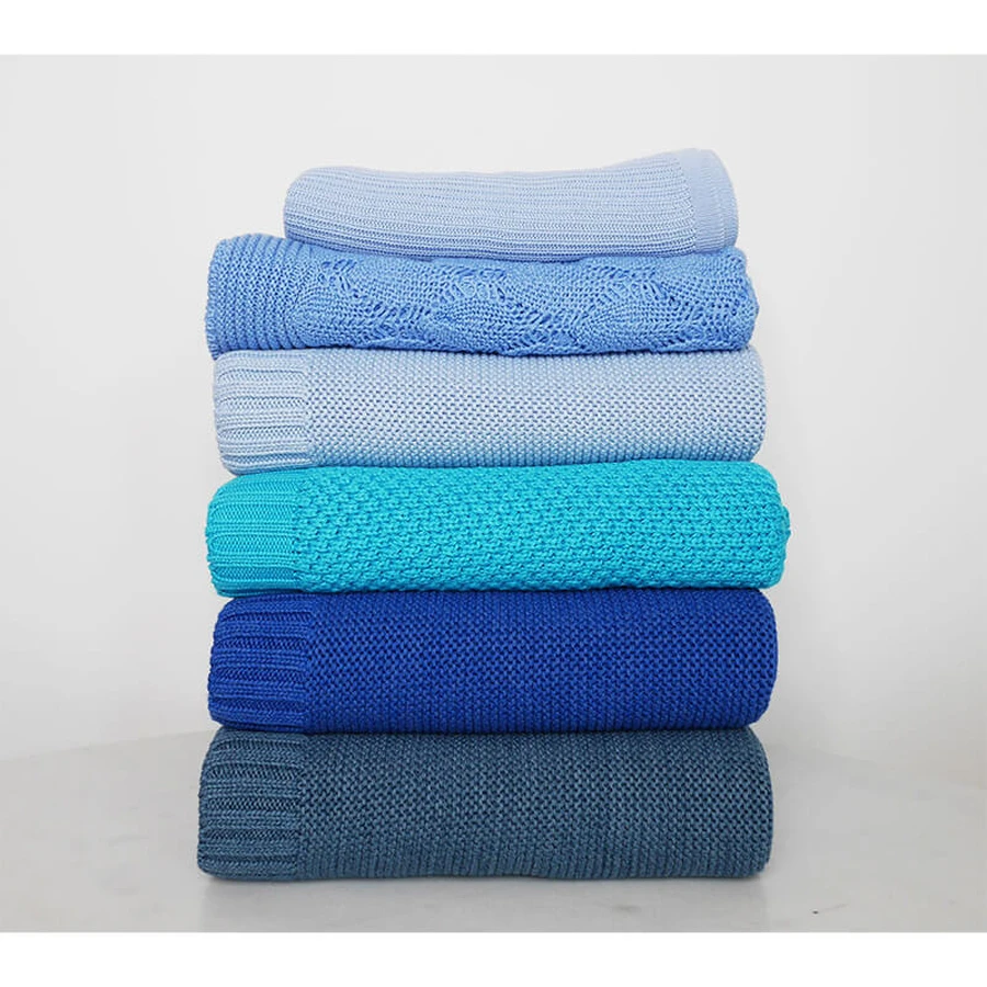 Lullalove, gebreide deken, bamboe, baby blauw, 80 x 100 cm